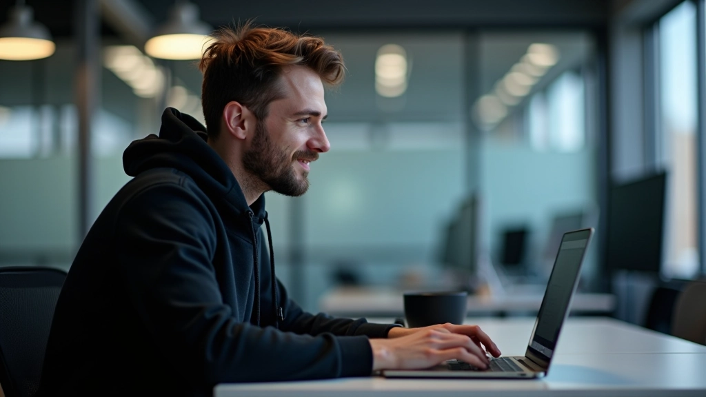 Developer analyzing Lighthouse audit results on laptop in modern office workspace